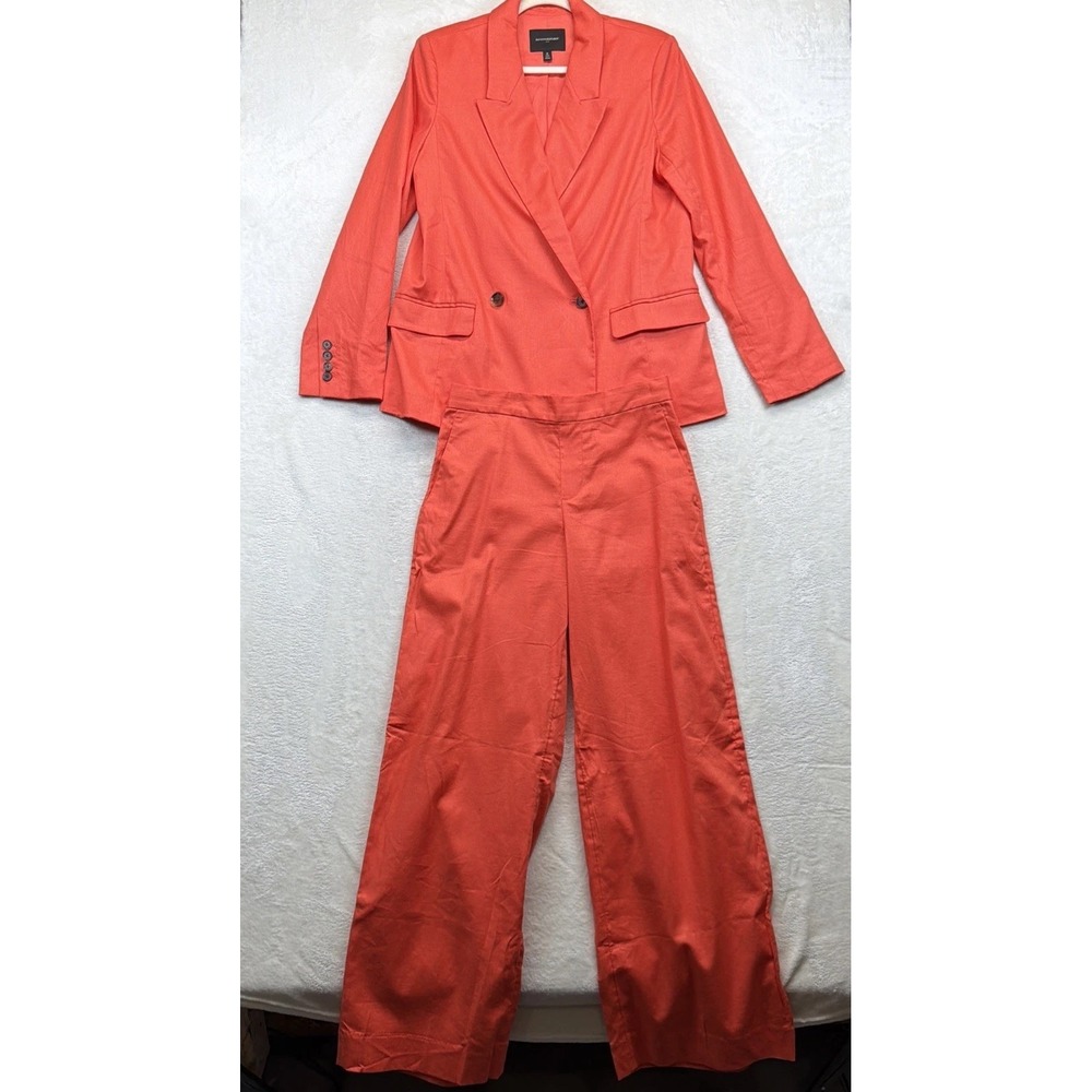 Banana Republic Linen Blend Suit Women's 8 Orange Double Breasted Wide Leg